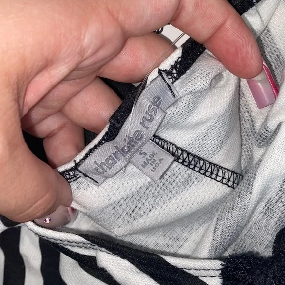 NWT- CHARLOTTE RUSSE LACE STRIPED STRAPLESS PEPLUM TOP- SIZE S - Picture 4 of 7